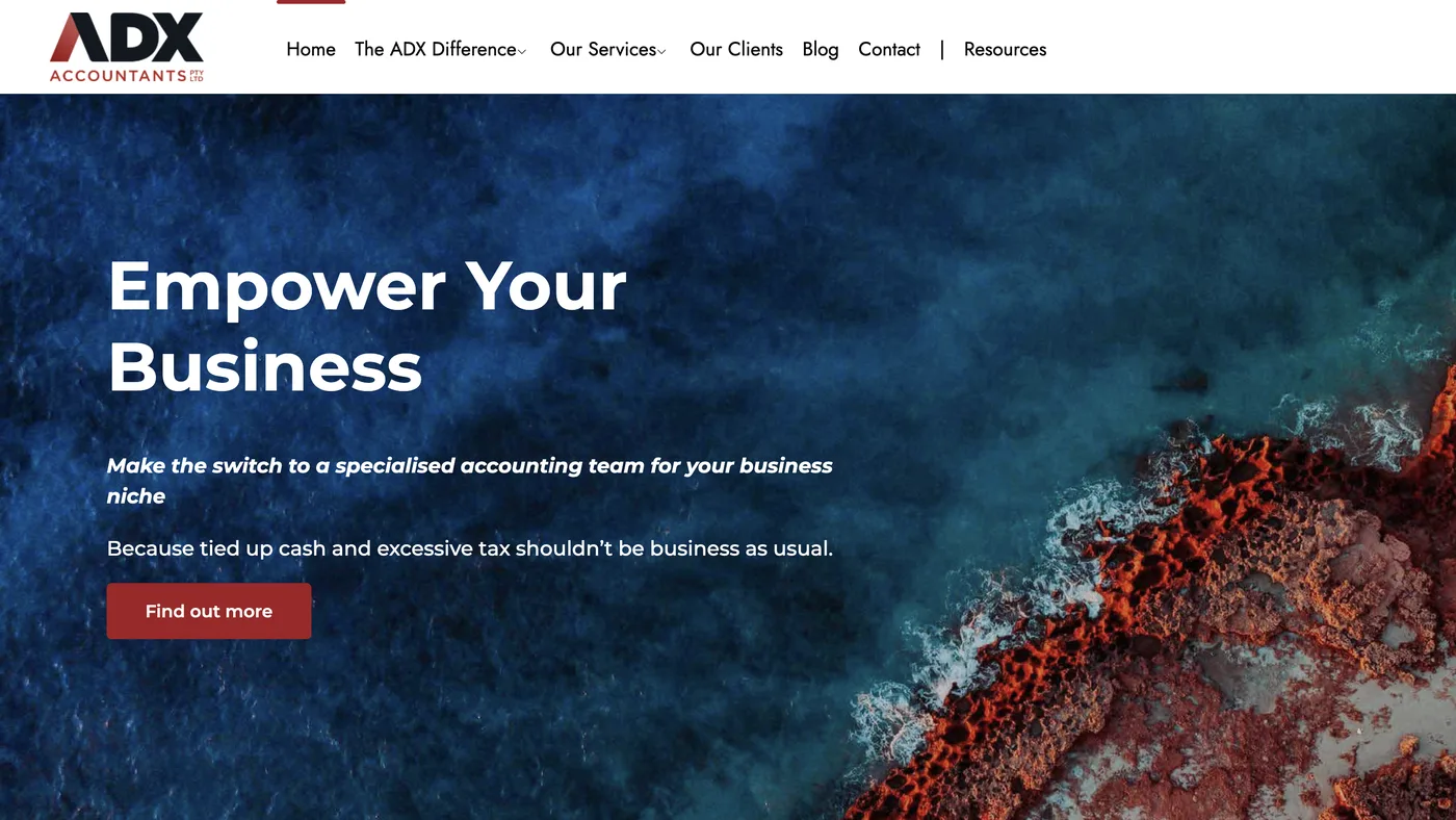 ADX Accountants website, designed and built by Creative Baguette