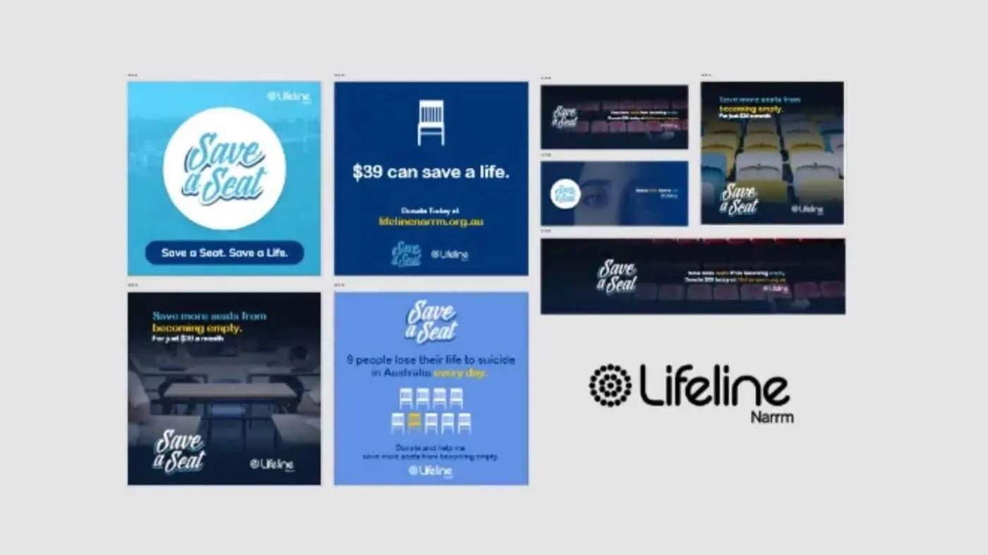 Lifeline Narrm Save a Seat campaign collateral designed by Creative Baguette