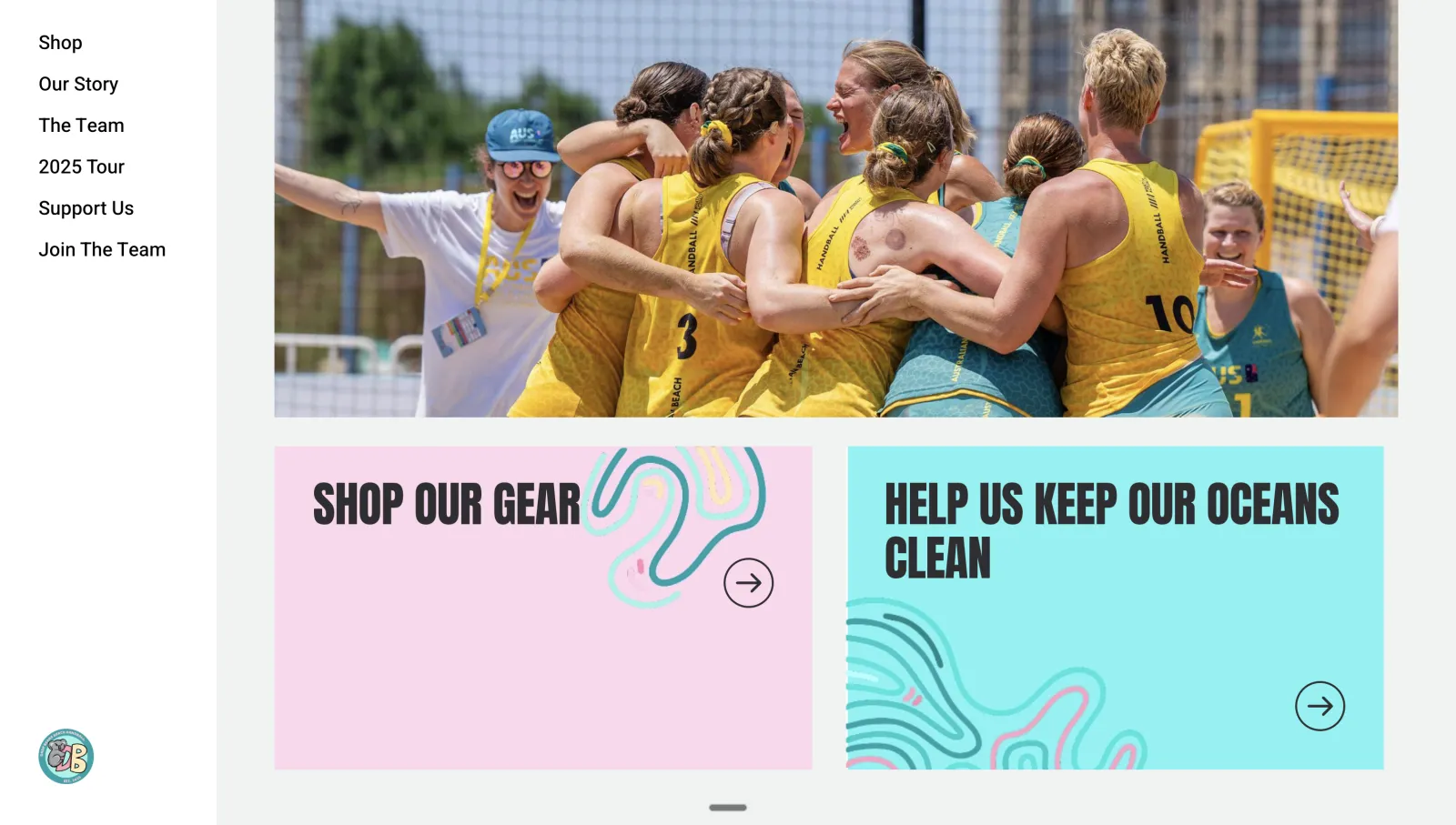 The Drop Bears homepage with merch shop