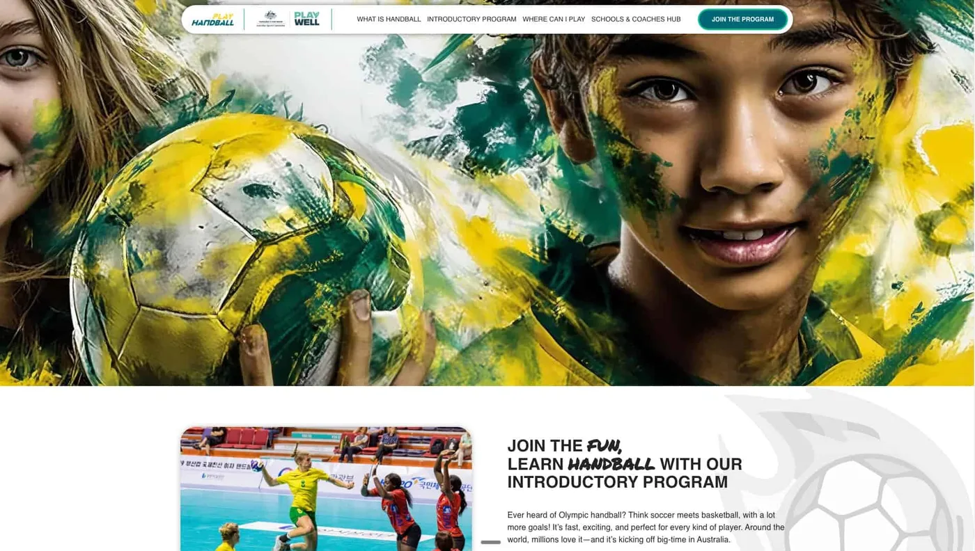 Handball Australia website, designed and built by Creative Baguette