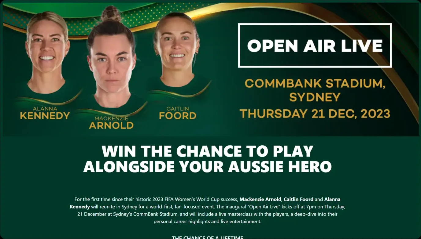 Open Air Live with the Matildas website, designed and built by Creative Baguette