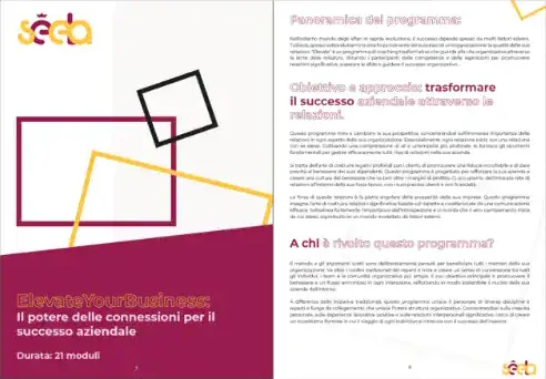 Seela's Italian-language coaching brochure spread